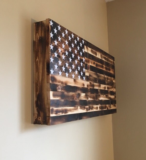 Burnt American wooden flag hidden gun cabinet secret